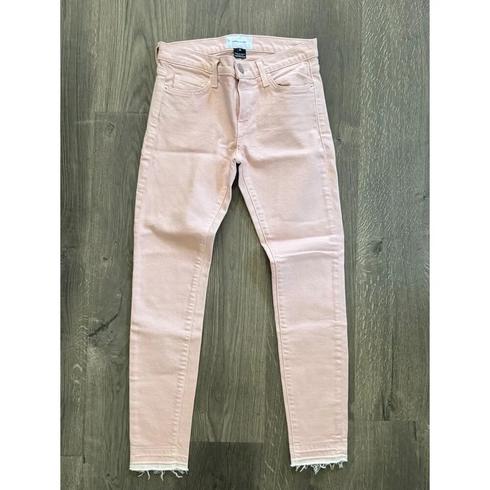 Current/Elliot‎ Stiletto Pants Pink Skinny Jeans Denim Raw Hem Low Rise 24 NEW
